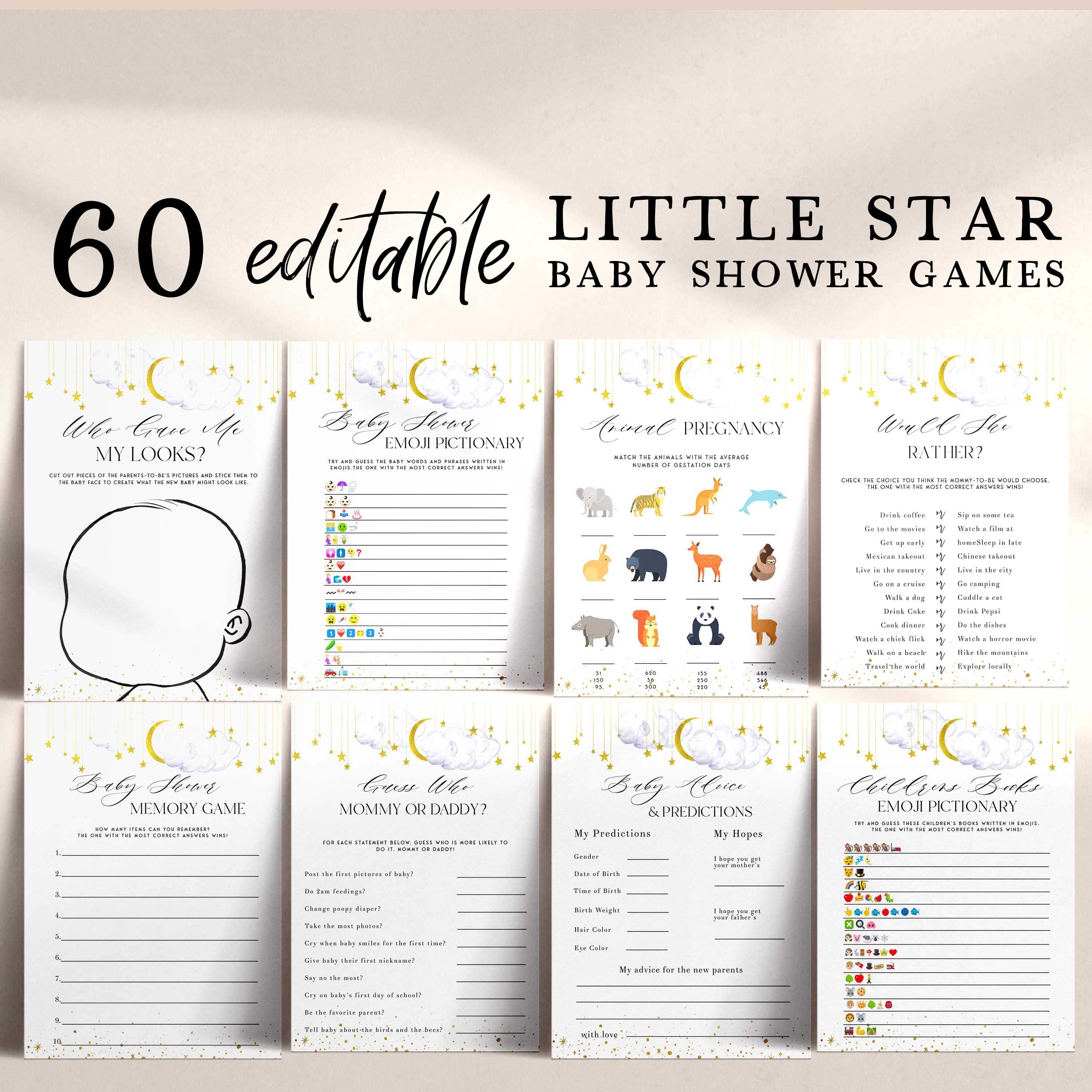 Baby Shower Games Fun Emoji Game 30 Cards for Girls Boys Baby Shower Party