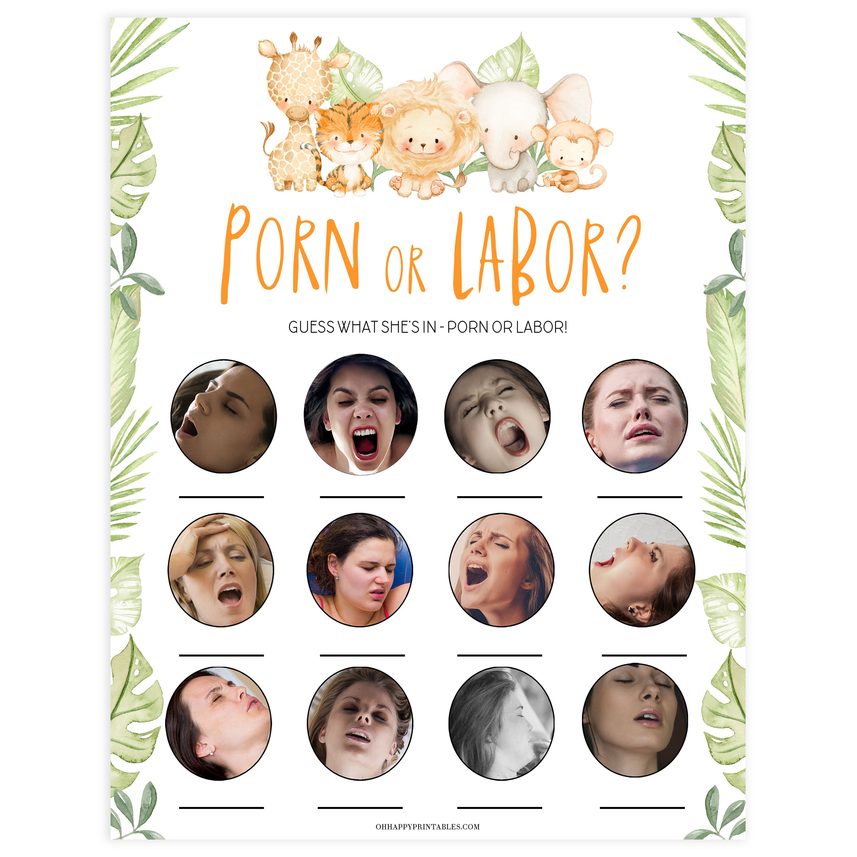 Porn or Labour Baby Game - Safari Animals Printable Baby Shower Games –  OhHappyPrintables