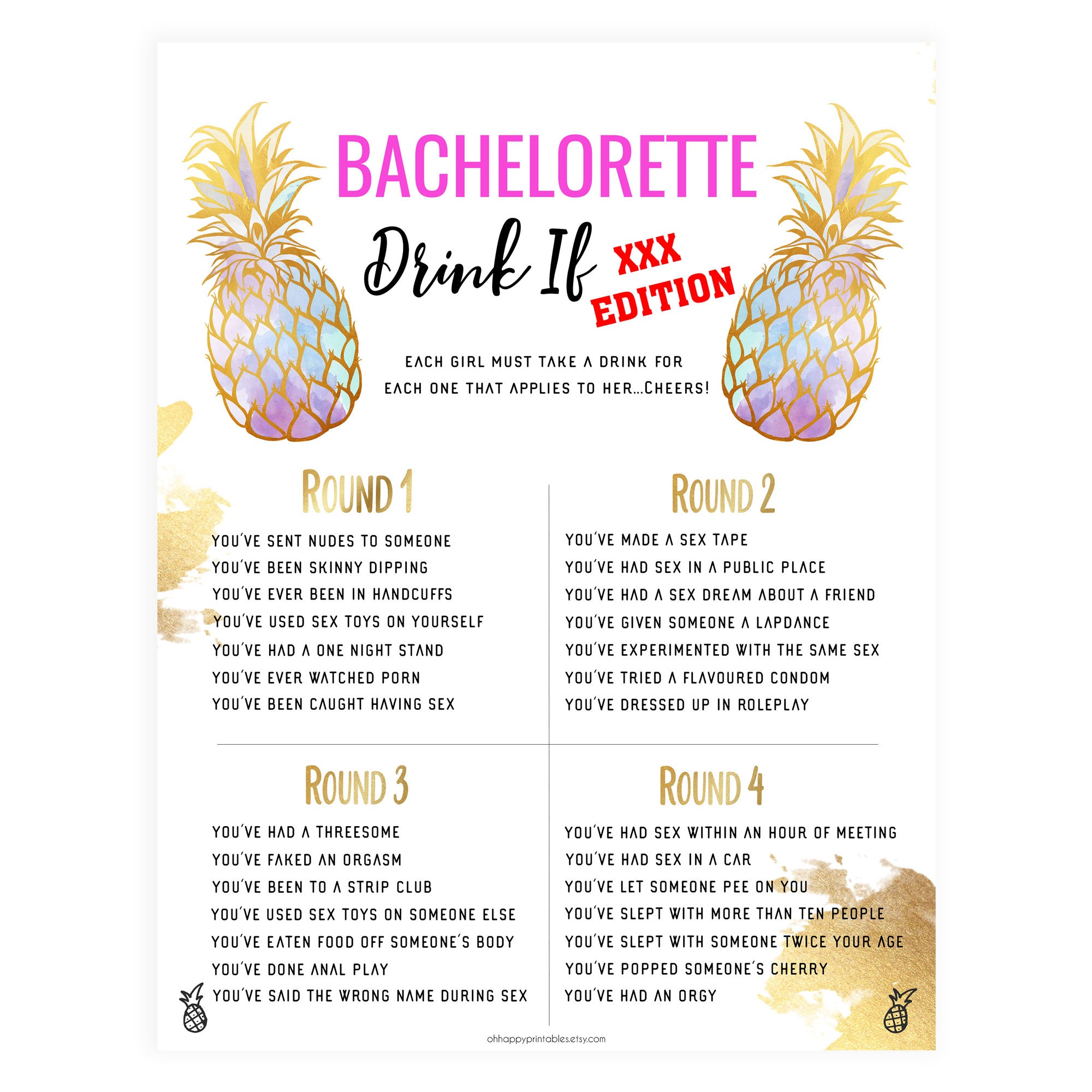 X Rated Bachelorette Drink If Game