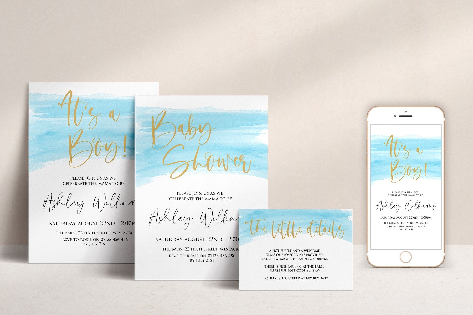 Blue Swash Invitations – OhHappyPrintables