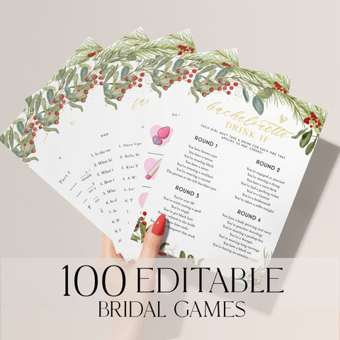 100 editable bridal shower games in a Christmas theme