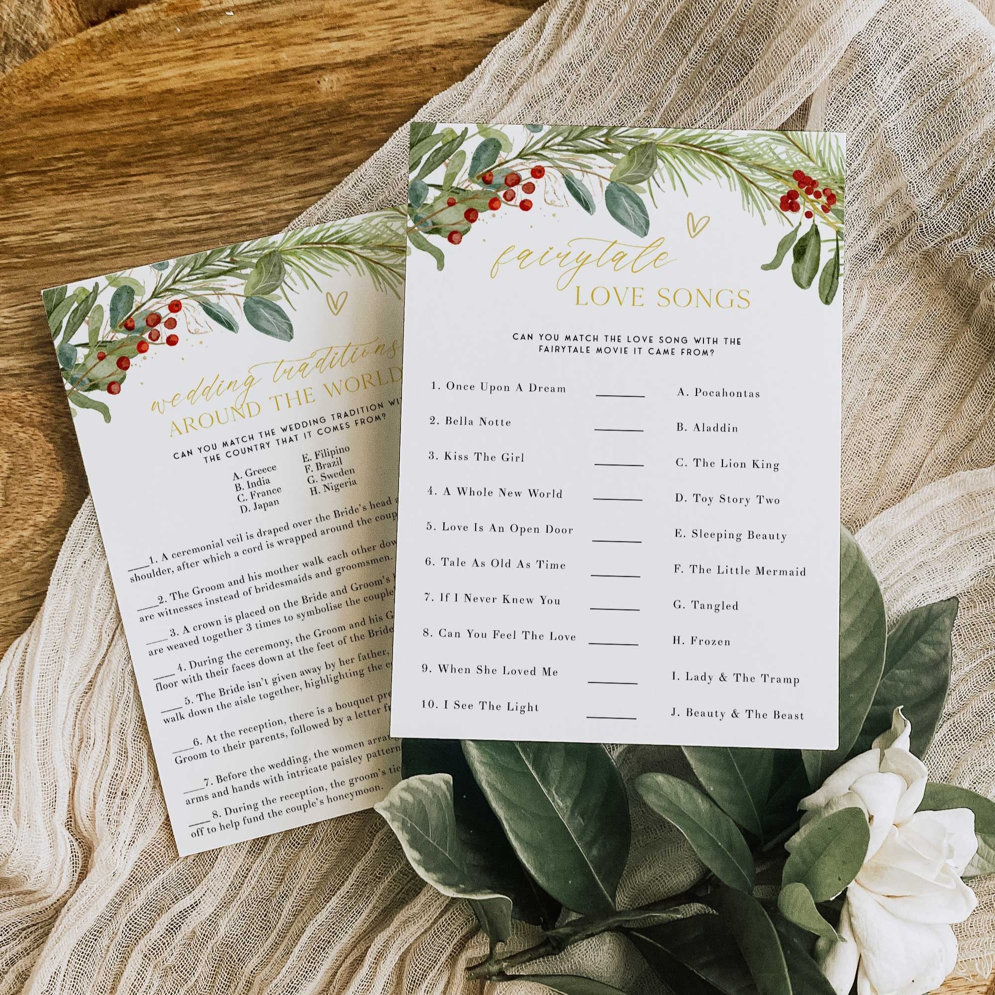 100 editable bridal shower games in a Christmas theme