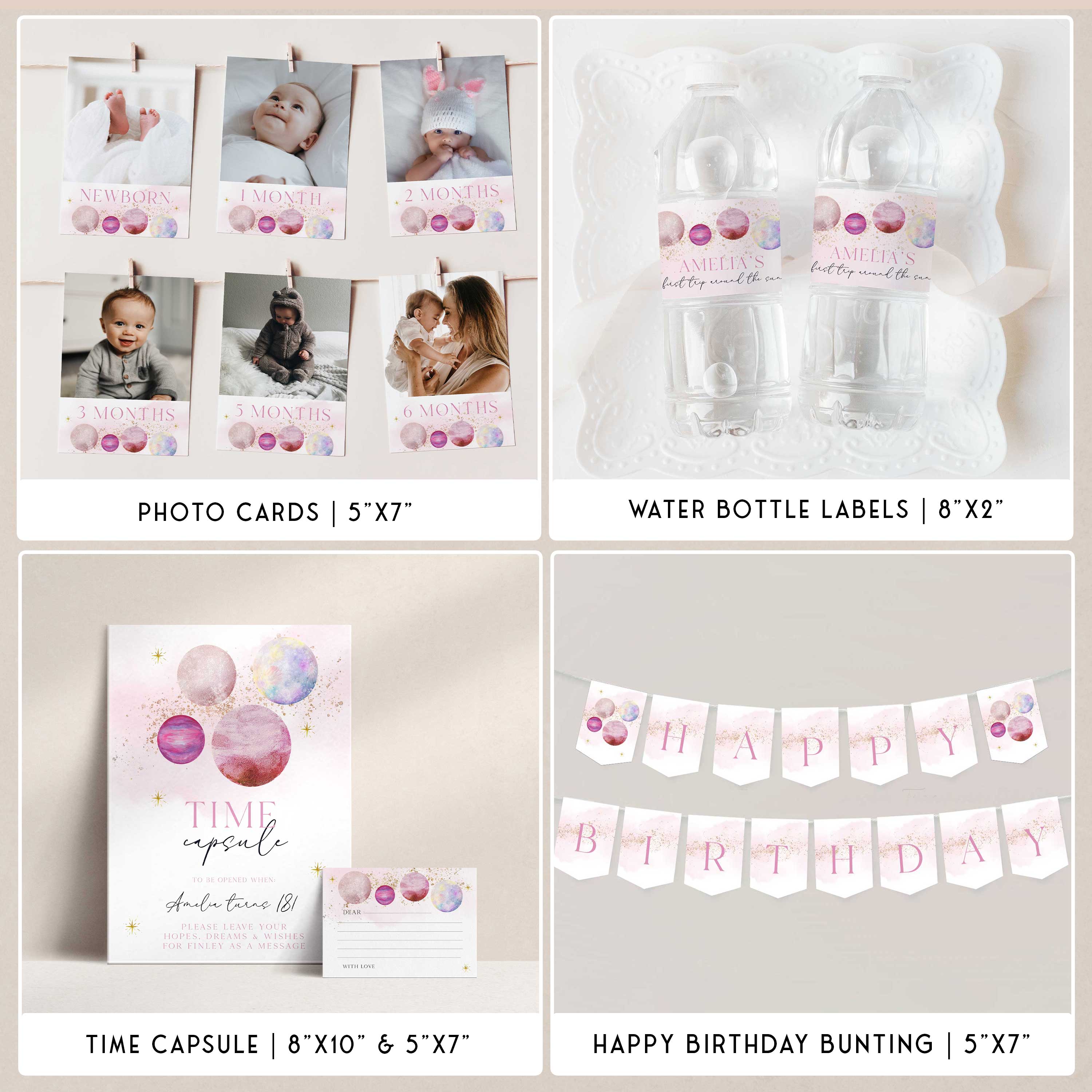 fully editable first trip around the sun girl first birthday bundle