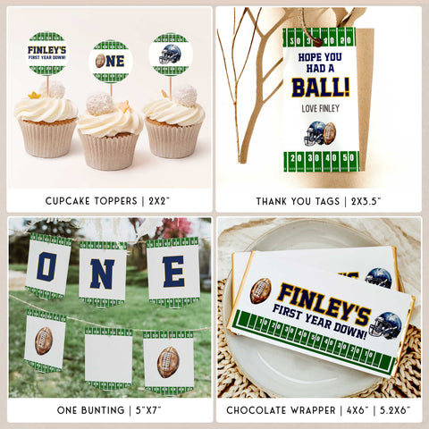 American football first birthday party bundle set. Fully editable ready to print at home