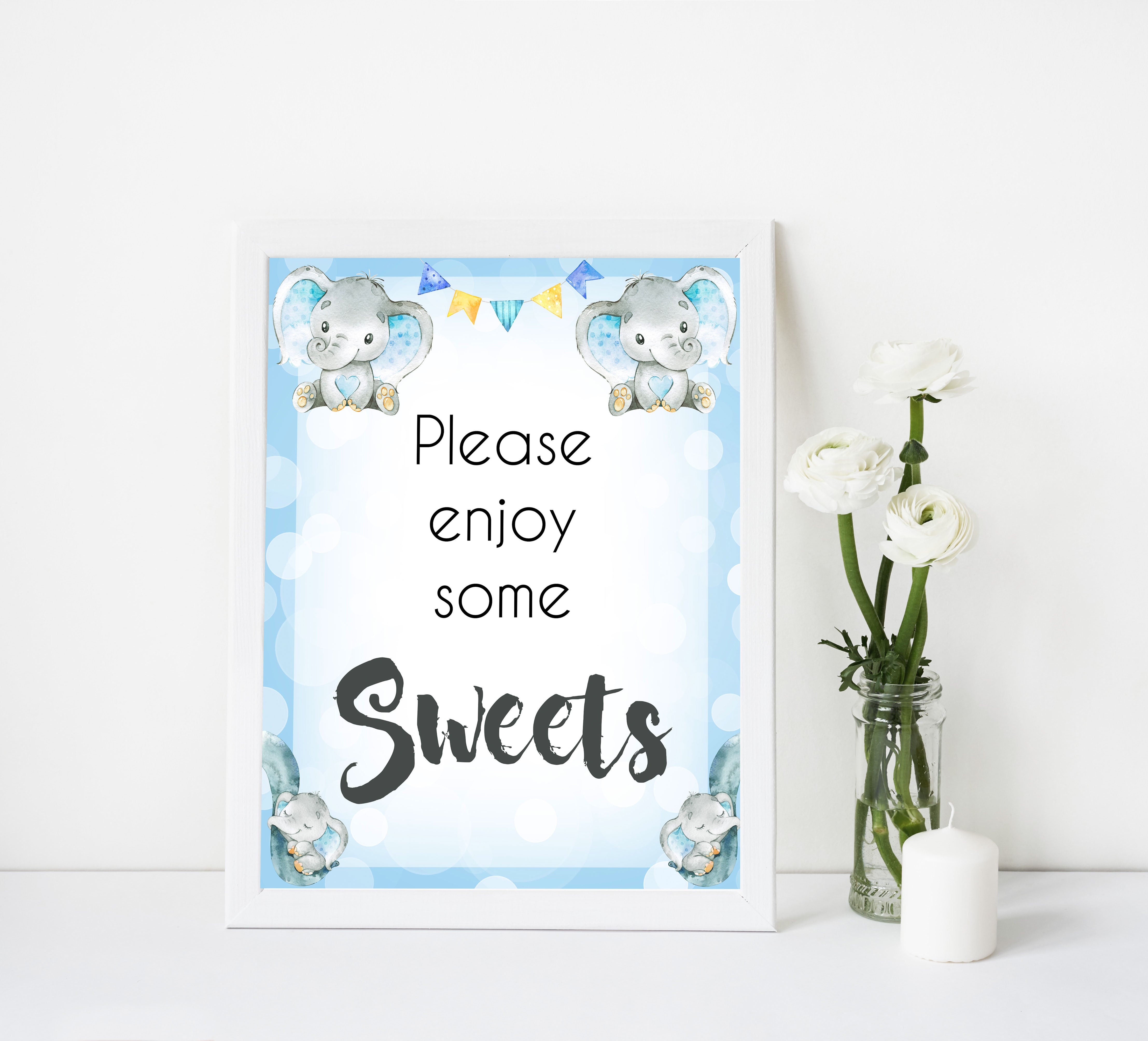 sweet baby table signs, Blue elephant baby decor, printable baby table signs, printable baby decor, blue table signs, fun baby signs, fun baby table signs