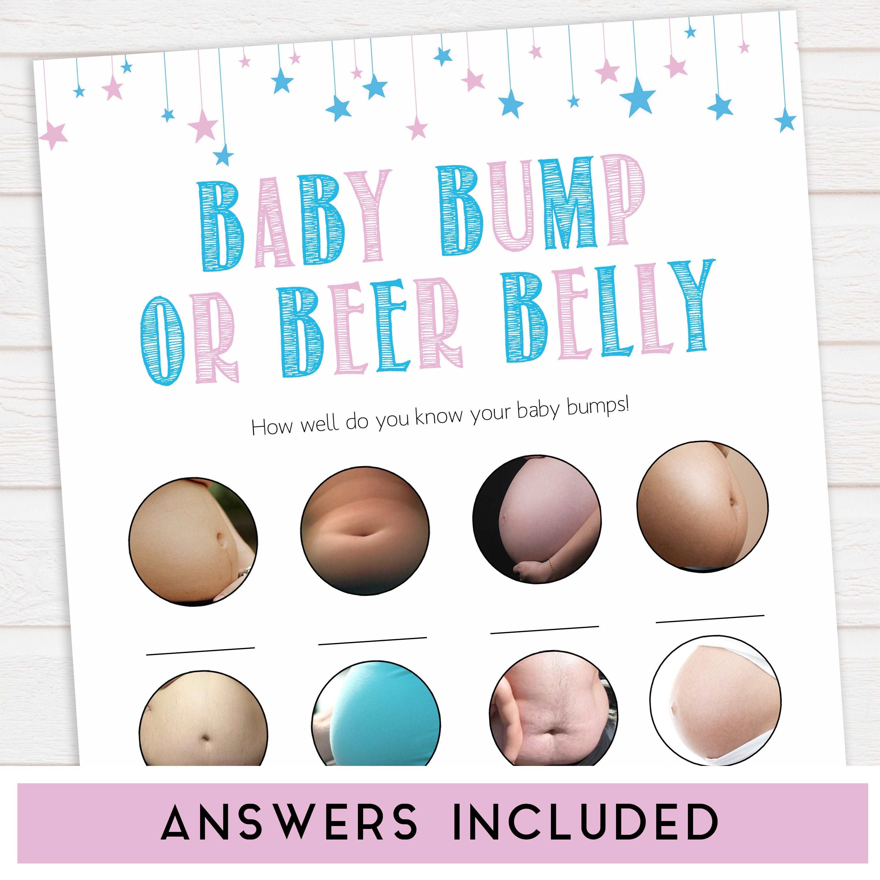 Gender reveal baby games, labor or porn, baby bump or beer belly game, printable baby shower games, fun baby games, top baby games, best baby games, baby shower games