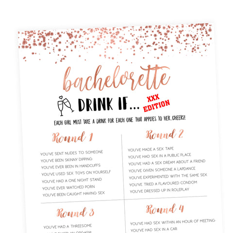 X Rated Bachelorette Drink If Game - Rose Gold Foil