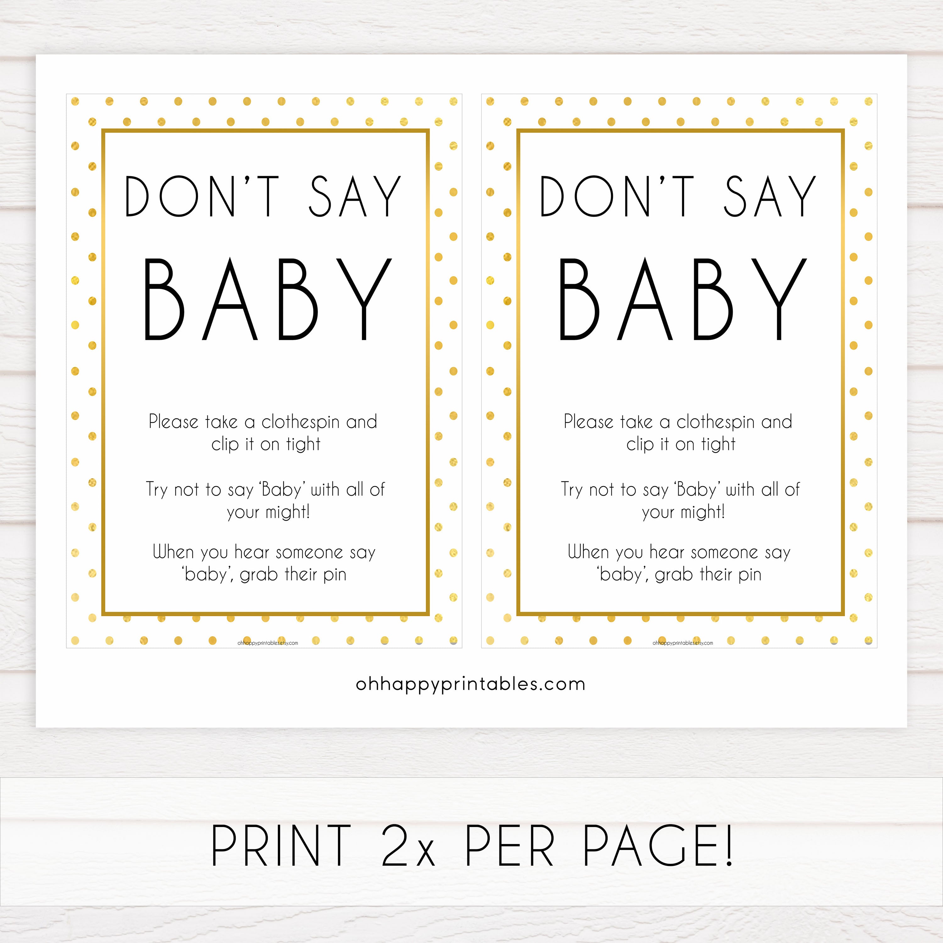 Don't Say Baby clothespin game with Gold Confetti printable table sign –  LittleSizzle