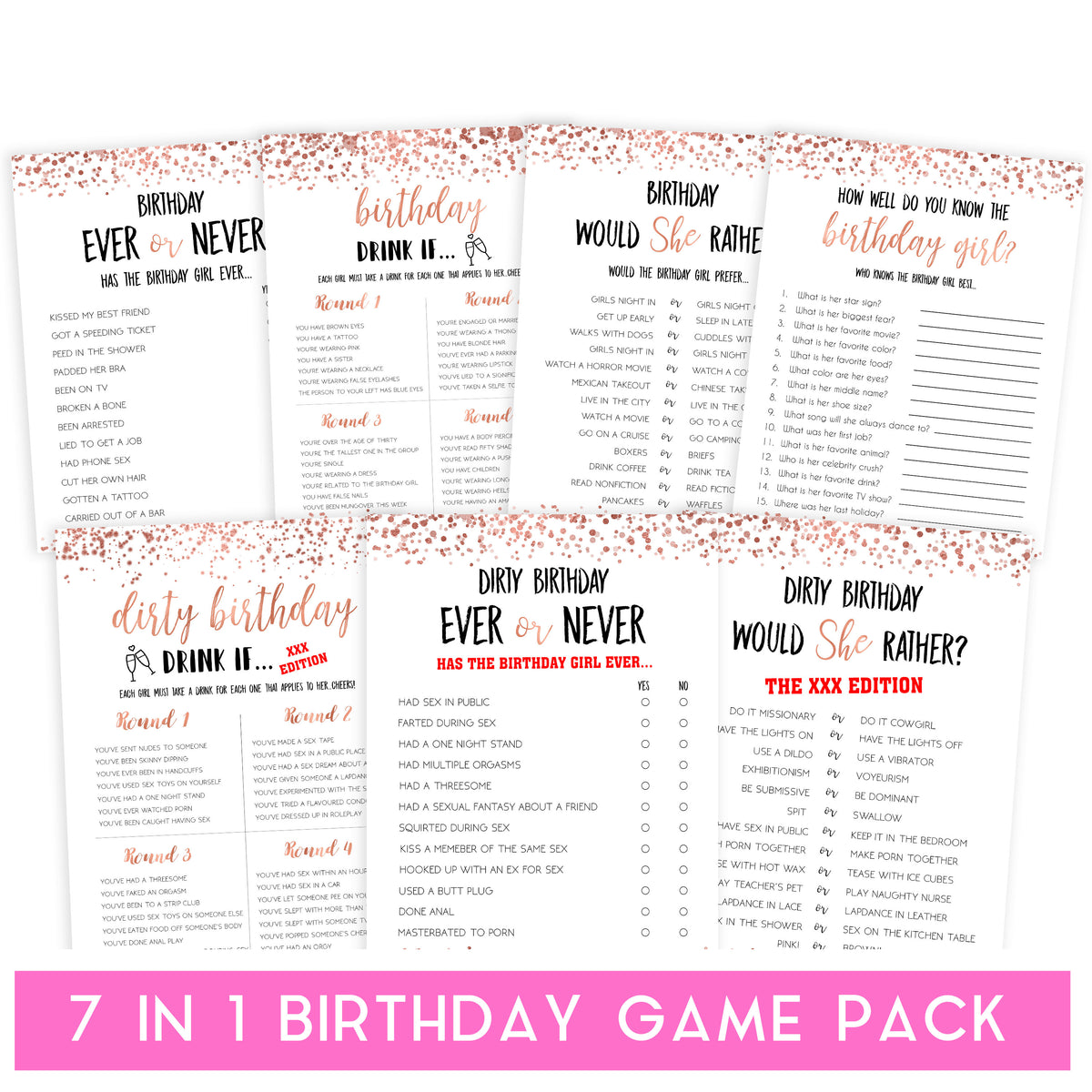 7 Rose Gold Birthday Games - Printable Birthday Games Pack â€“  OhHappyPrintables