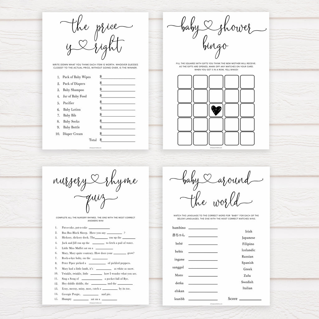 Minimalist Printable Baby Games 7 Pack Bundle - Baby Shower Games ...