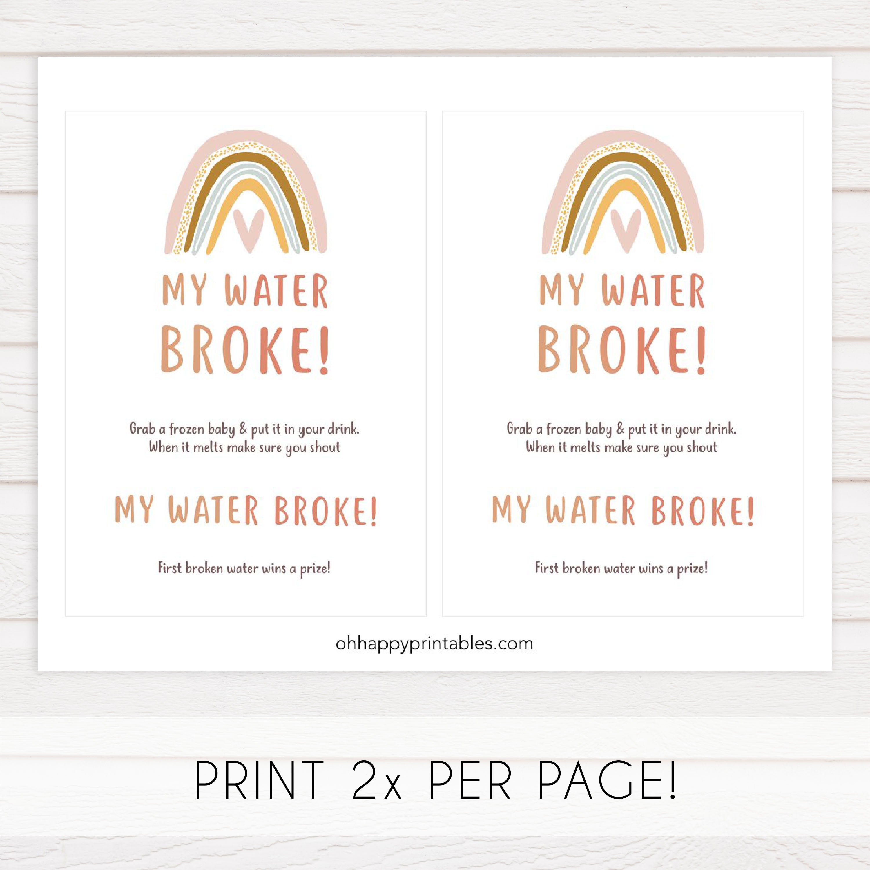 My Waters Broke Baby Shower Game - Rainbow Printable Baby Games