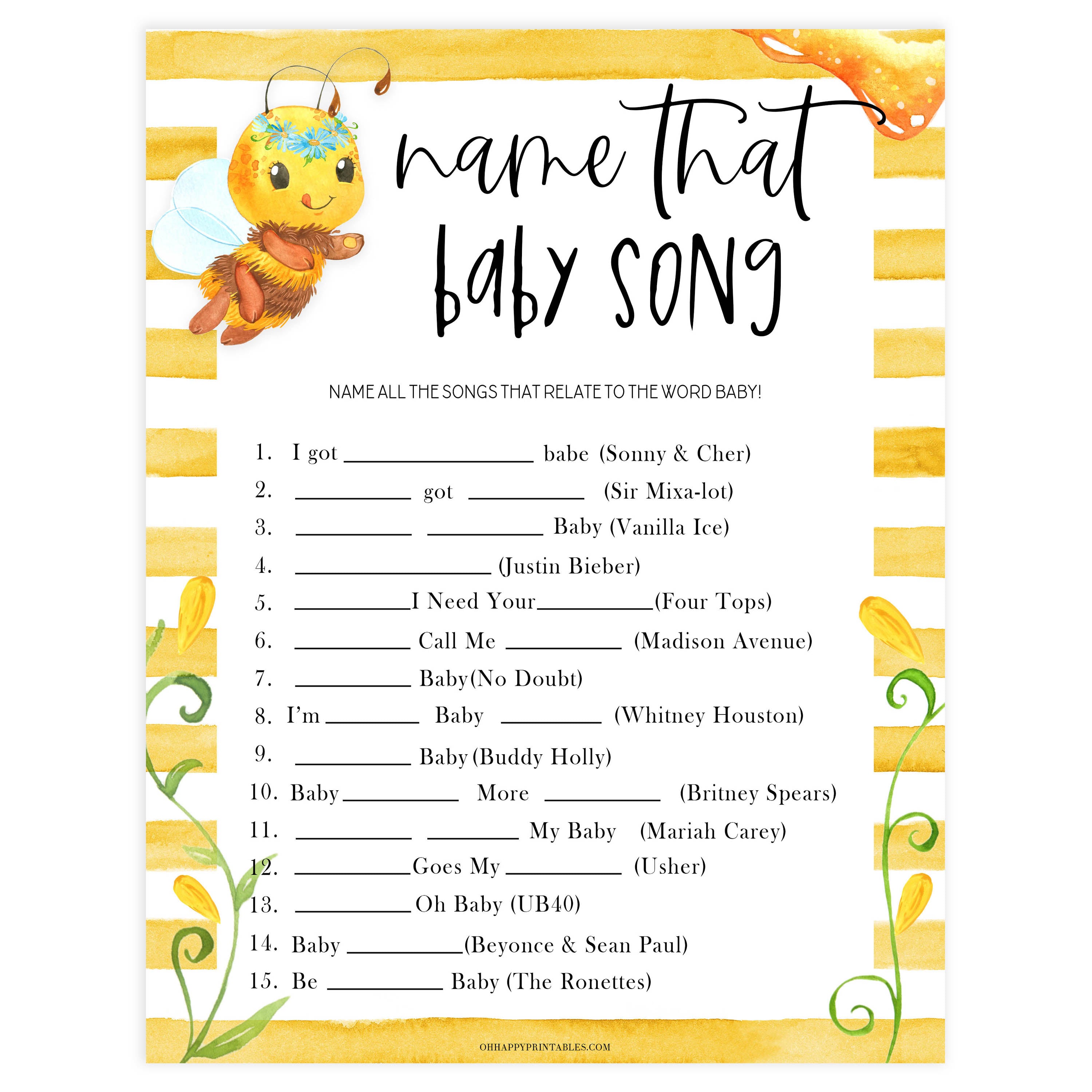 Name That Baby Song - Mommy To BEE Printable Baby Games
