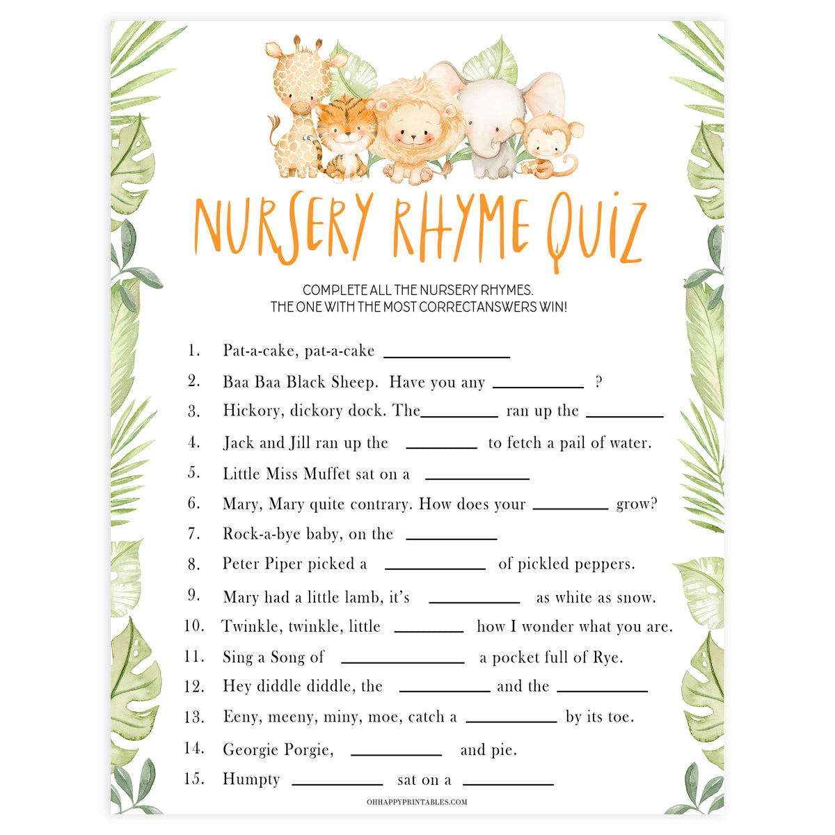 baby nursery rhyme game, Printable baby shower games, safari animals baby games, baby shower games, fun baby shower ideas, top baby shower ideas, safari animals baby shower, baby shower games, fun baby shower ideas