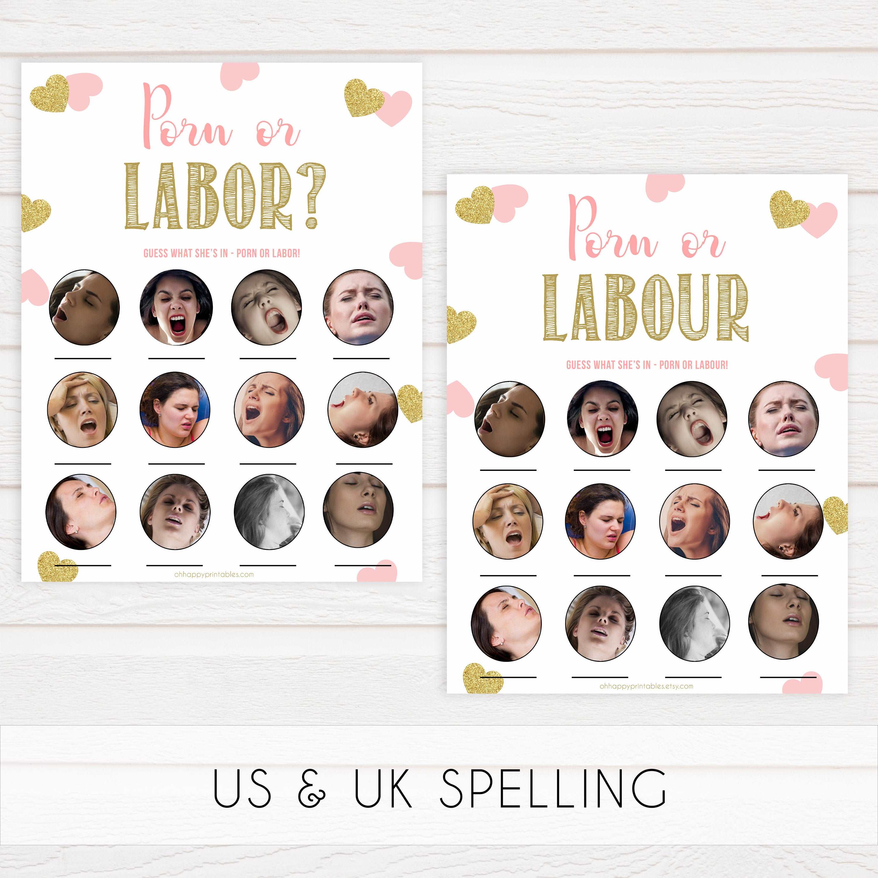 Text 69 Com - Porn or Labor and Baby Bump or Beer Belly - Large Pink Hearts â€“  OhHappyPrintables