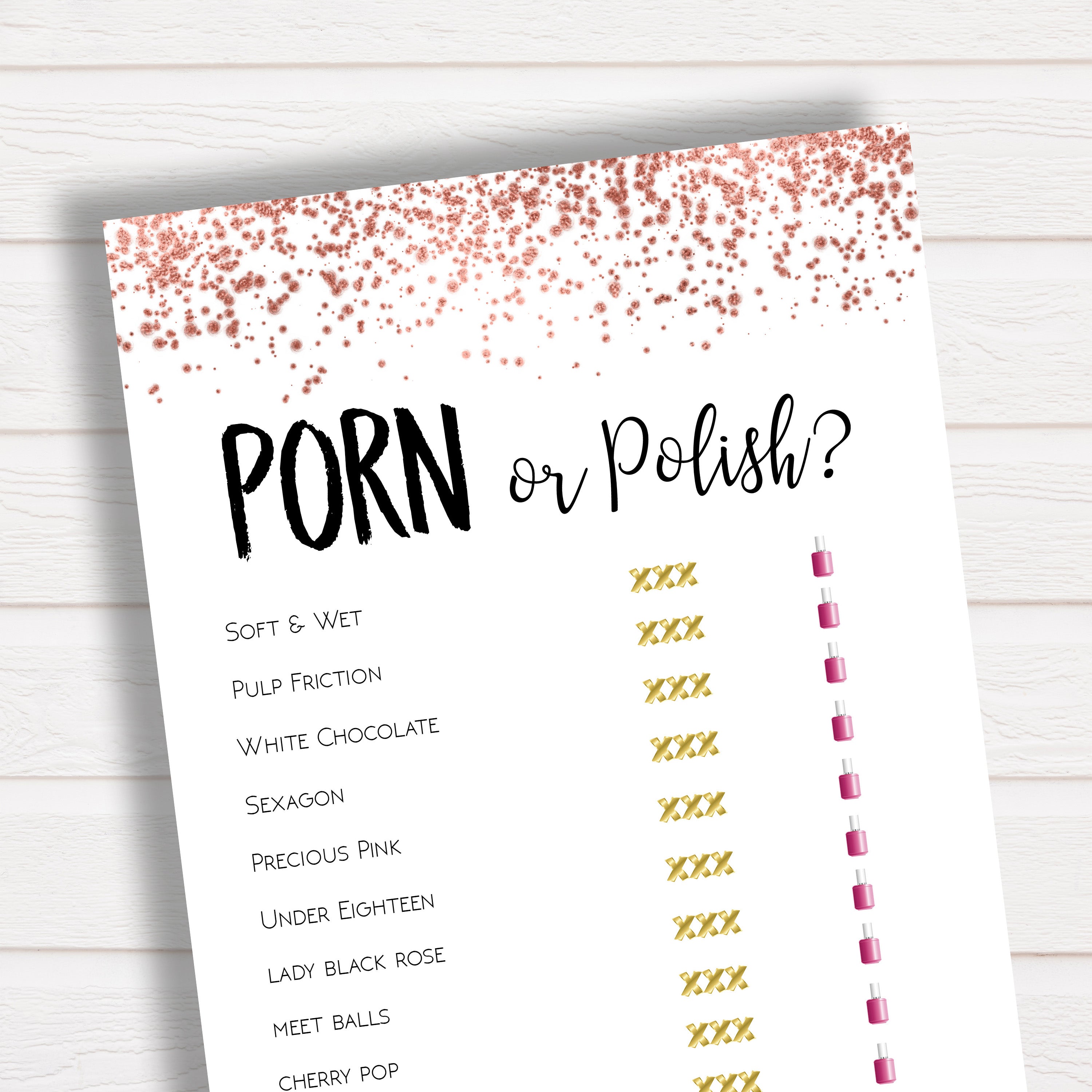Porn or Polish Bridal Shower Game | Rose Gold Printable Bridal Game â€“  OhHappyPrintables