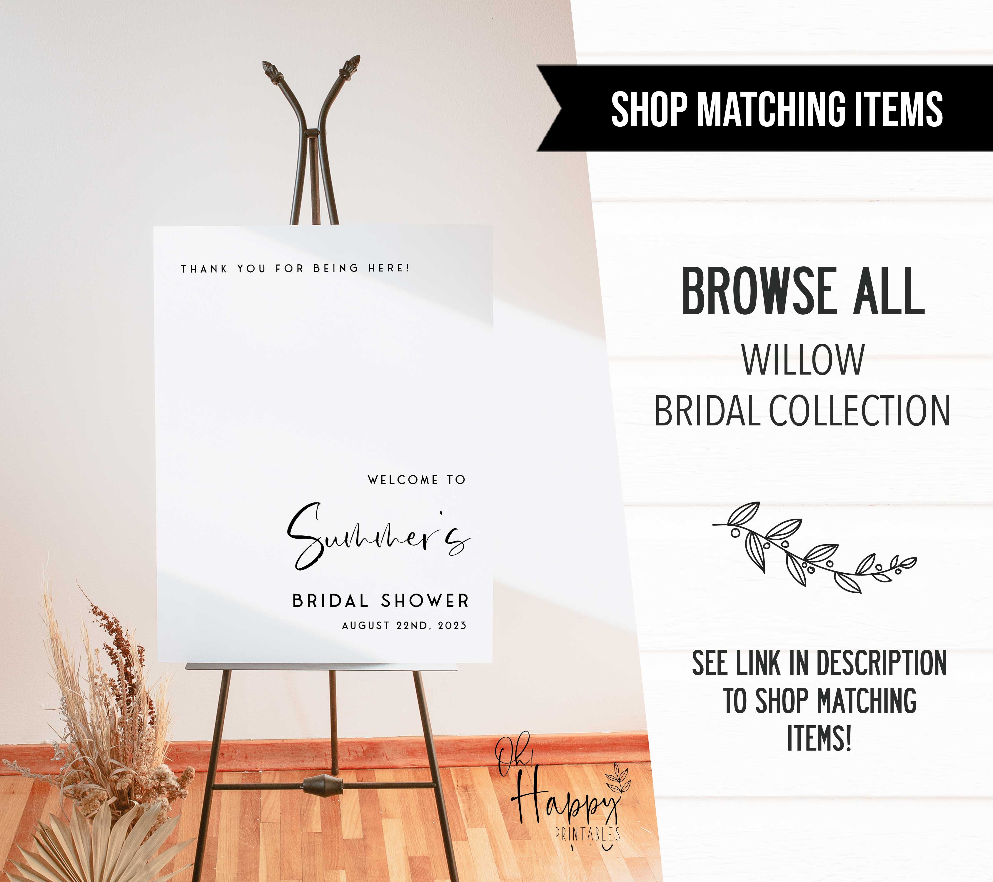 Fully editable and printable bridal shower itinerary with a modern minimalist design. Perfect for a modern simple bridal shower themed party