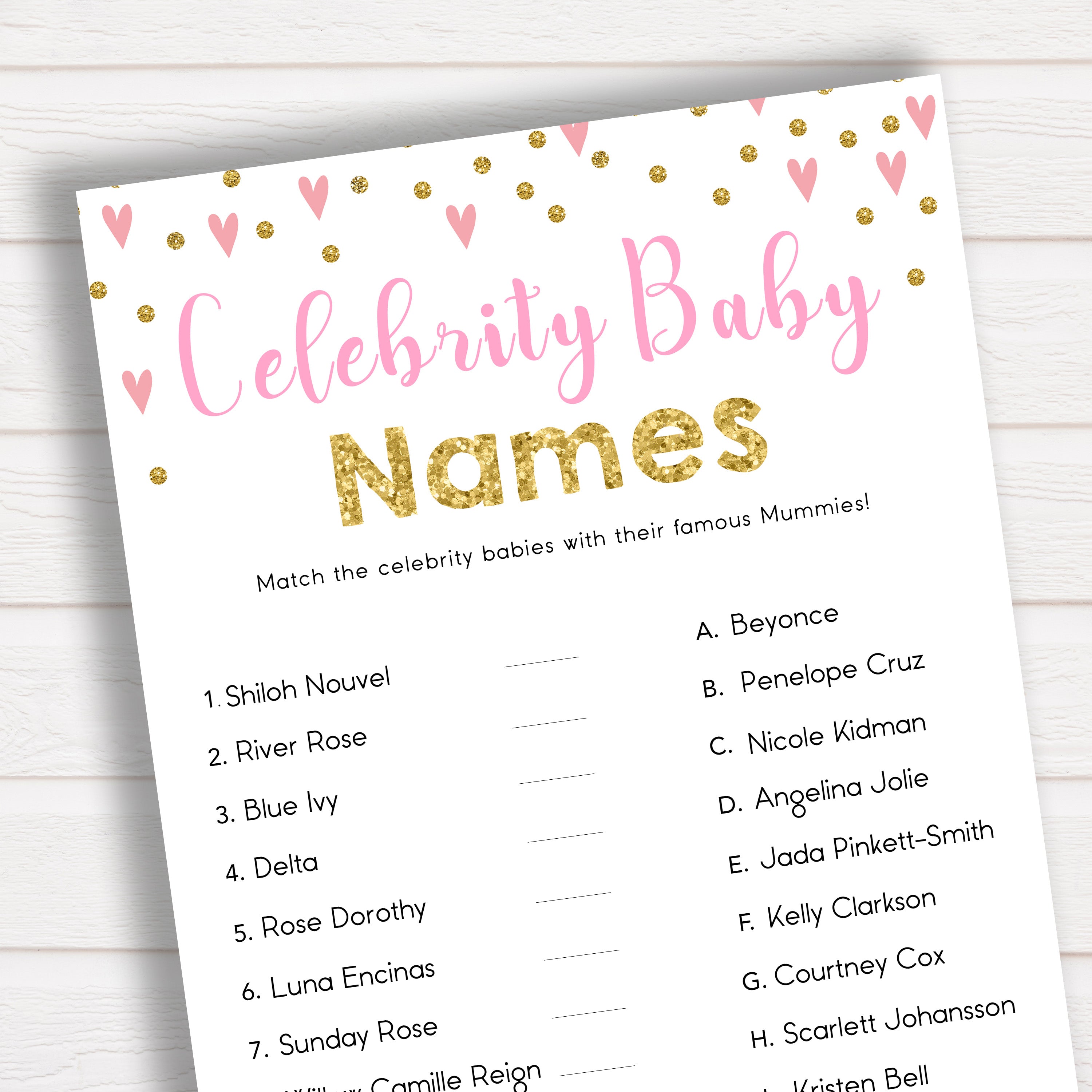 Baby Shower Game - Celebrity Baby Names in Pink