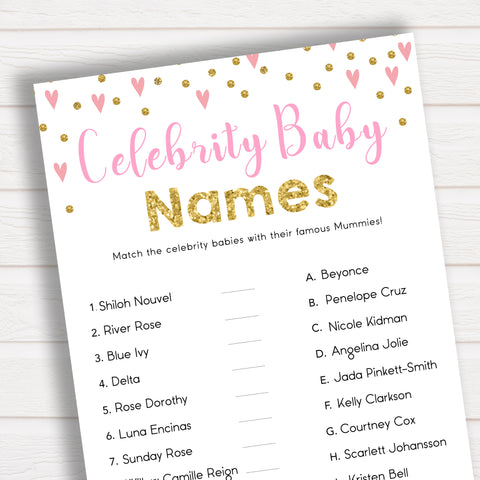 Baby Shower Game - Celebrity Baby Names in Pink