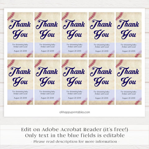 Baby Thank You Tags - Baseball Printable Baby Decor – OhHappyPrintables