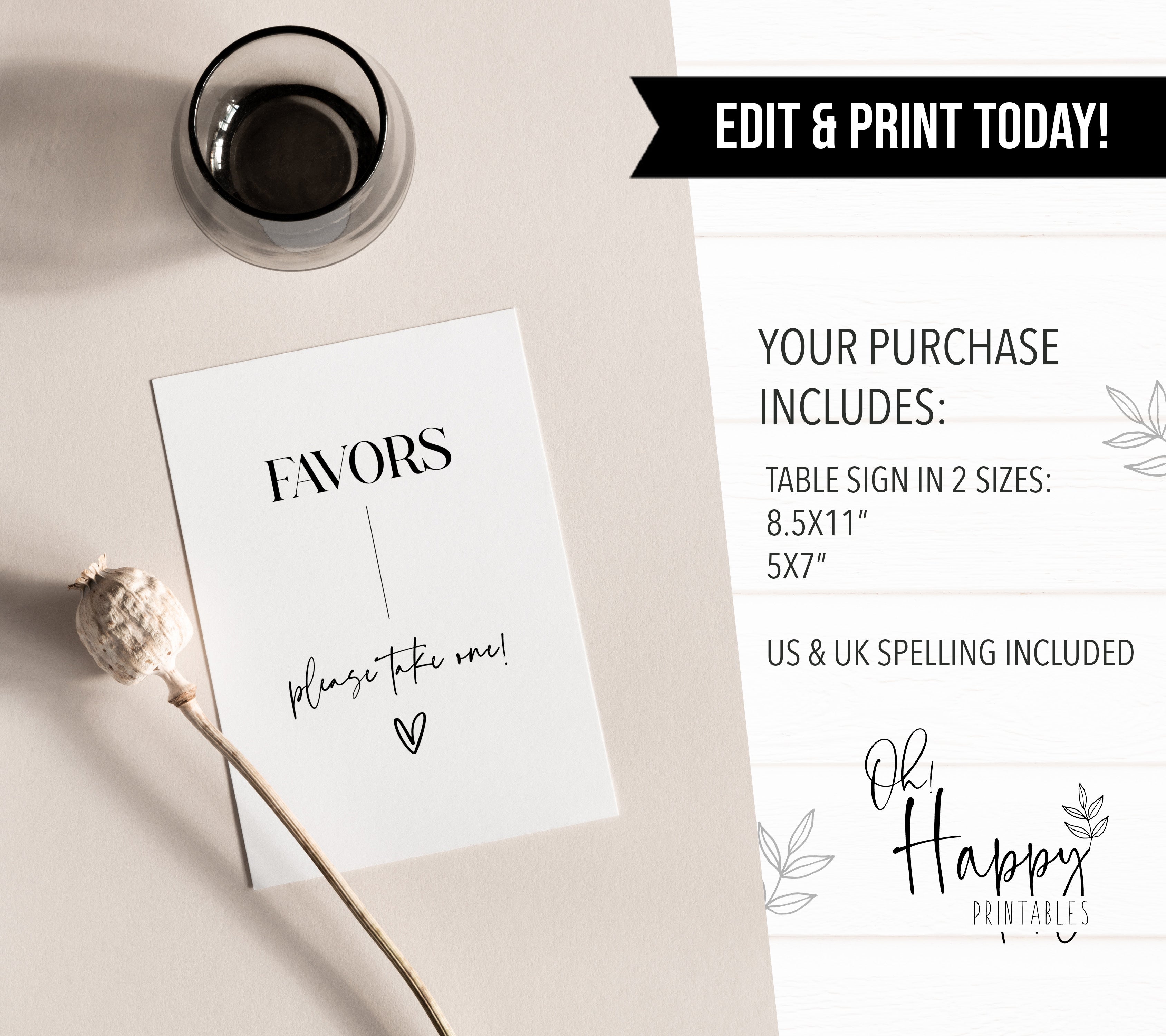 favors table sign, printable wedding table signs, modern wedding table signs, wedding table decor