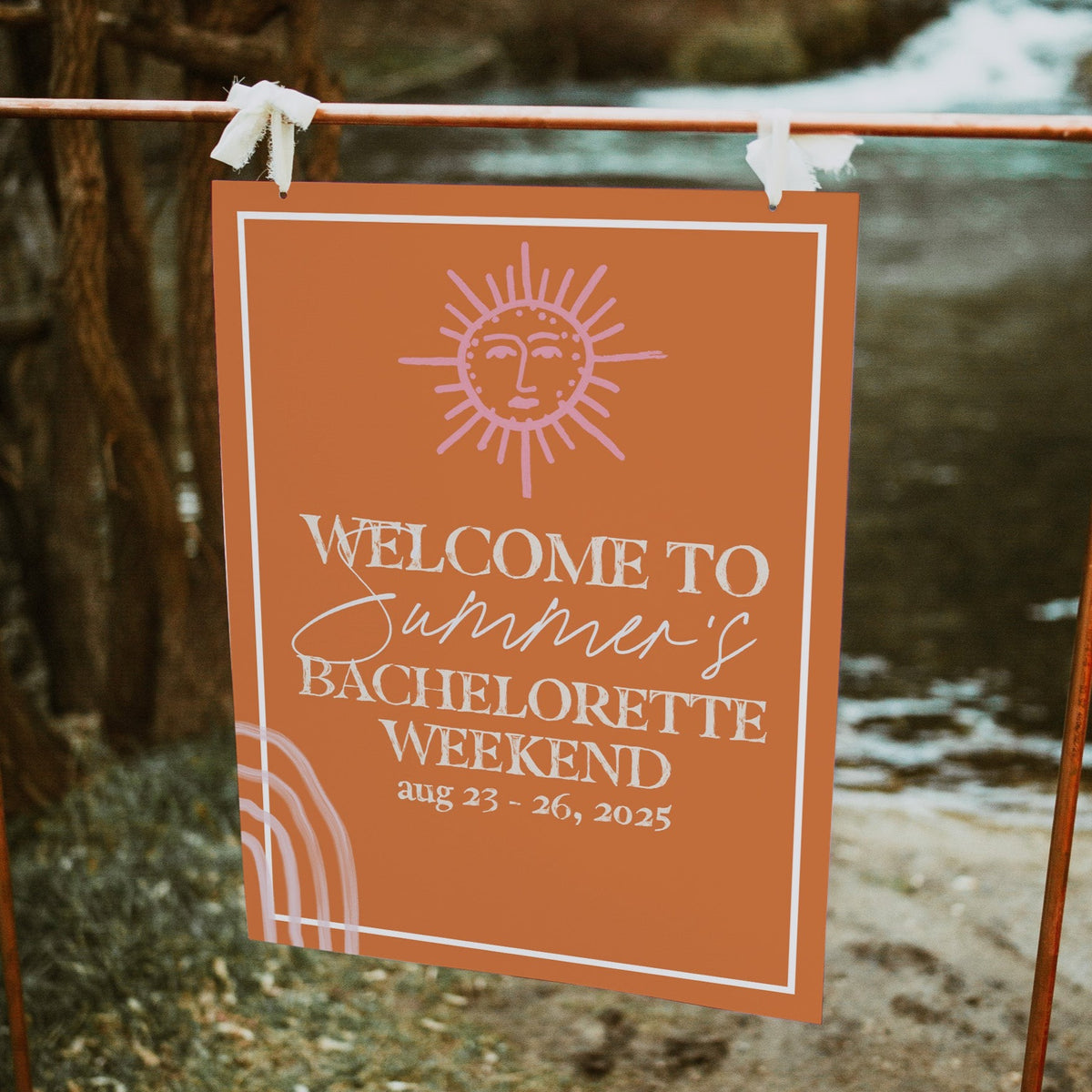 Fully editable and printable bachelorette weekend welcome sign with a Palm Springs design. Perfect for a Palm Springs bridal shower themed party