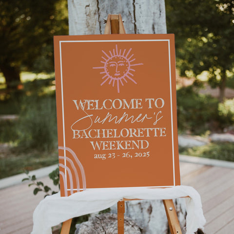 Fully editable and printable bachelorette weekend welcome sign with a Palm Springs design. Perfect for a Palm Springs bridal shower themed party