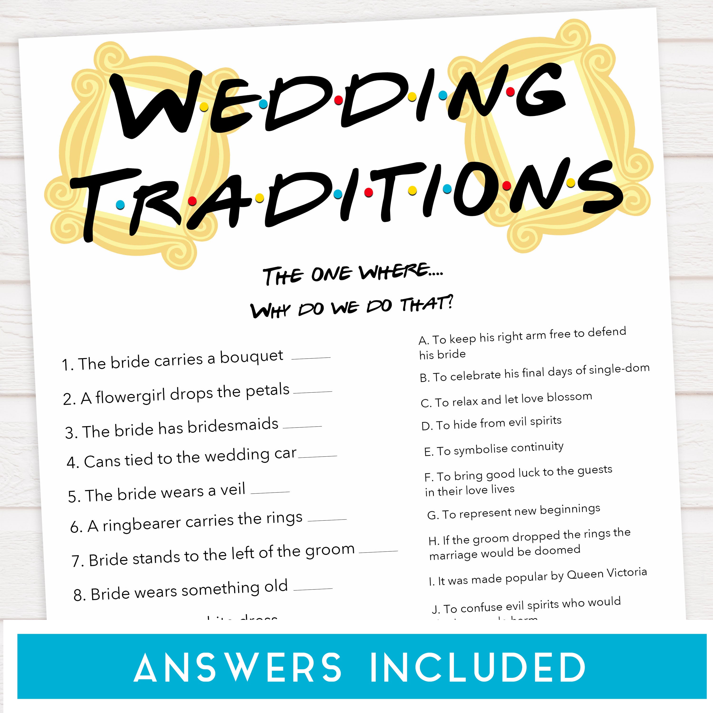 Wedding Traditions Trivia Game  Shop Printable Bridal Shower