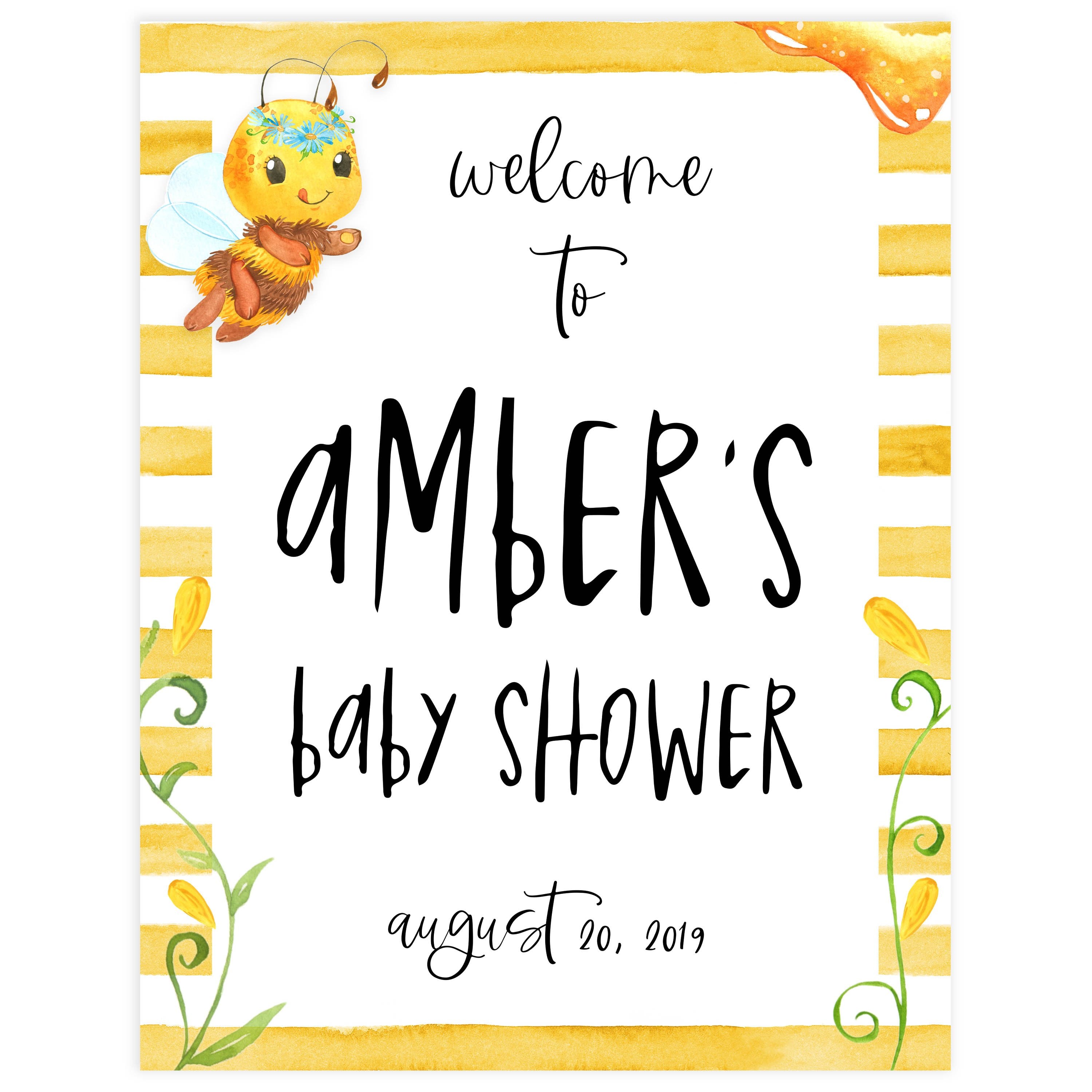 Welcome To Baby Shower Sign, Honey Bee Baby Shower Sign, Bee Baby Shower  Welcome Sign, Yellow Baby Shower Sign Decorations, Rustic Baby Shower Sign