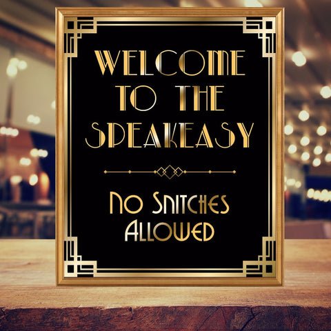 Welcome to Speakeasy Gold and Black sign printable