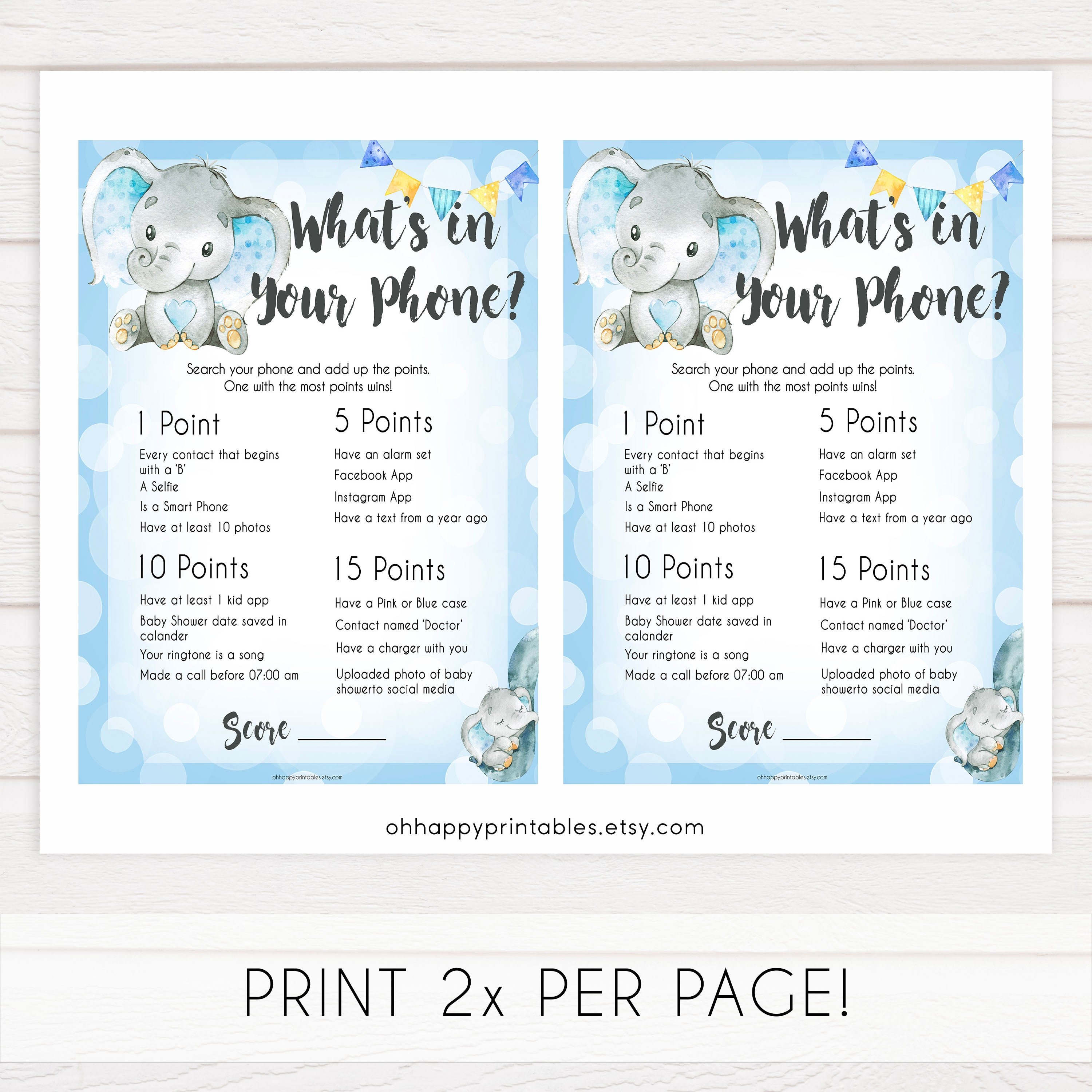 Whats In Your Phone Game - Blue Swash Printable Baby Shower Games