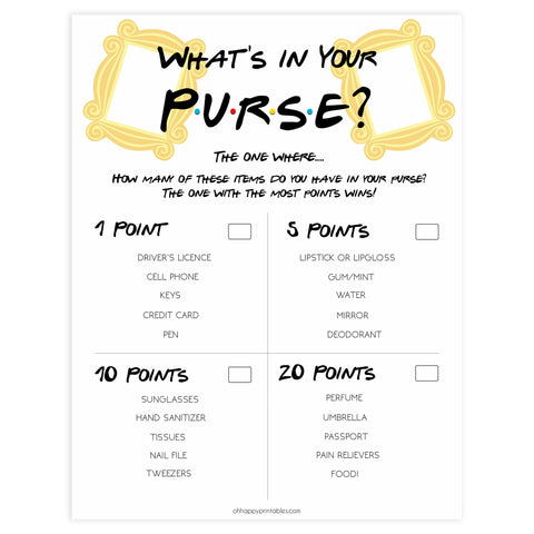 What's In Your Purse? Game Free Printable | Bridal shower games free  printables, Purse game, Bridal games