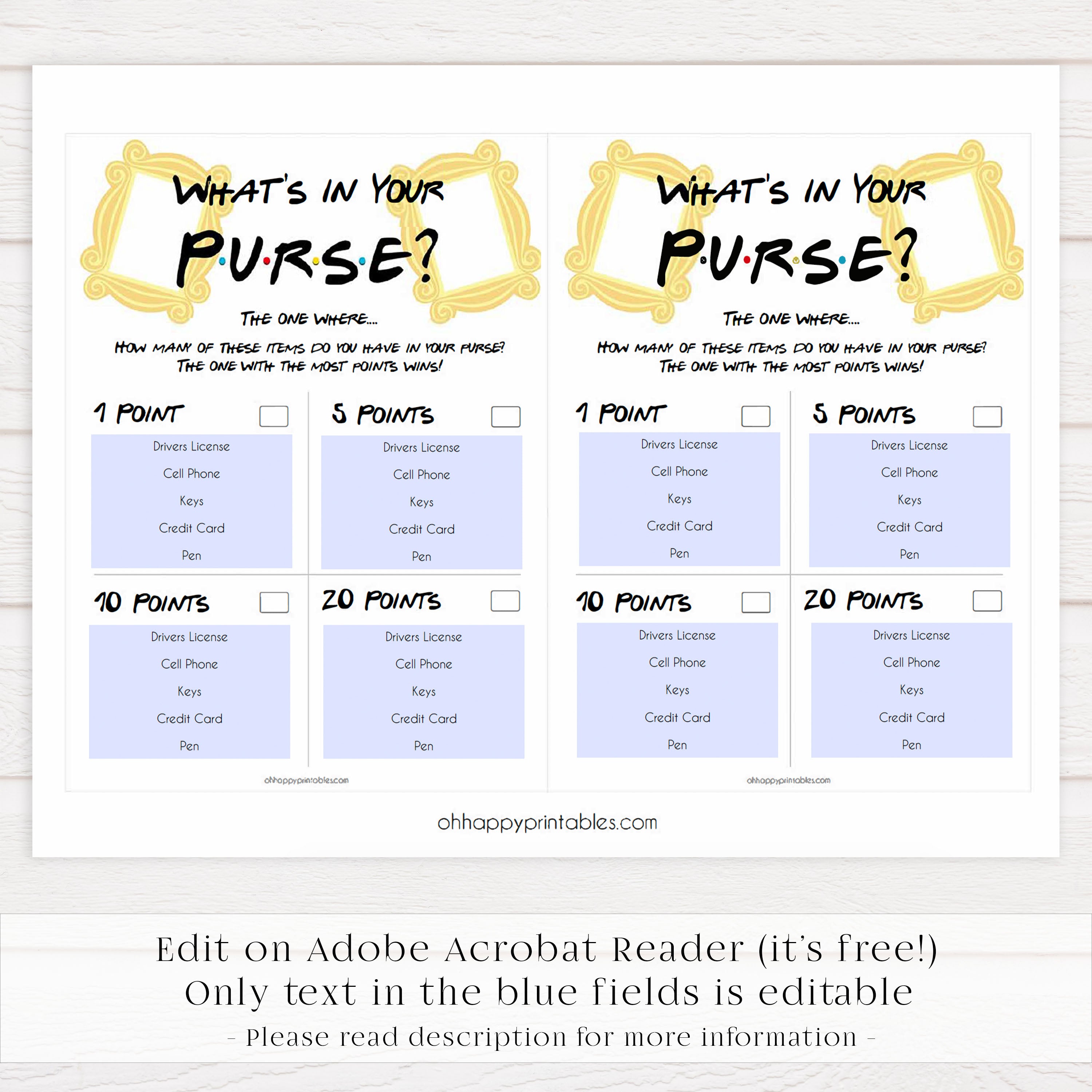 Navy What's in Your Purse, Purse Raid, Purse Hunt Game, Royal Blue Bridal  Shower Game Printable, Baby Shower Game BS408 TLC408 - Etsy