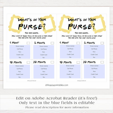 What's in Your Purse Bridal Shower Game, Purse Hunt, Purse Raid, Bridal  Shower Games, Bridal Shower Activity, Printable Game WD67 TH13 - Etsy
