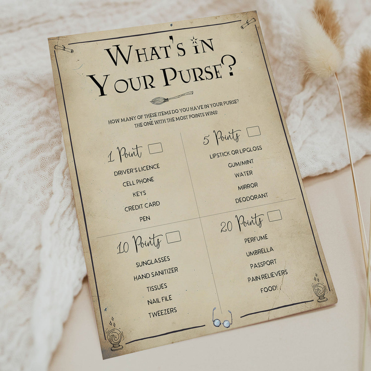 What's in the Purse Points Printed Paper Games | design