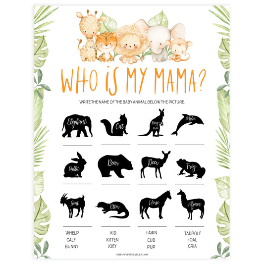 who is my mama baby game, Printable baby shower games, safari animals baby games, baby shower games, fun baby shower ideas, top baby shower ideas, safari animals baby shower, baby shower games, fun baby shower ideas