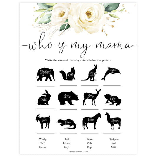 who is my mama baby game,  Printable baby shower games, shite floral baby games, baby shower games, fun baby shower ideas, top baby shower ideas, floral baby shower, baby shower games, fun floral baby shower ideas