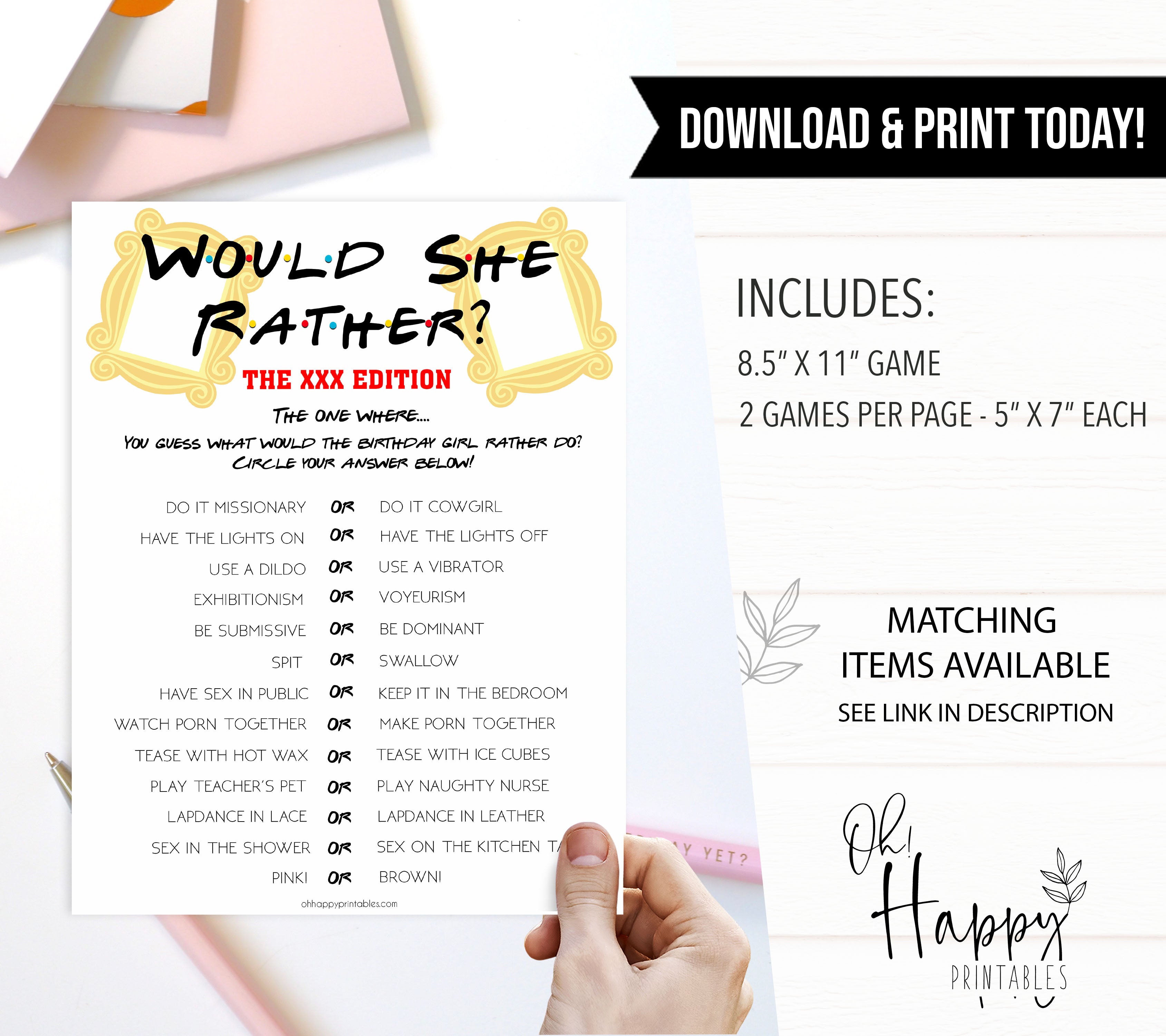 Dirty Would She Rather | Printable Birthday Drink If Game –  OhHappyPrintables