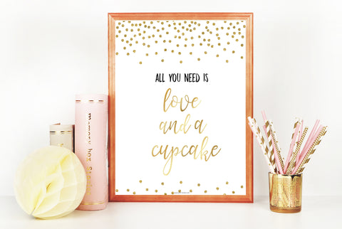 Love & A Cupcake Sign - Gold Foil