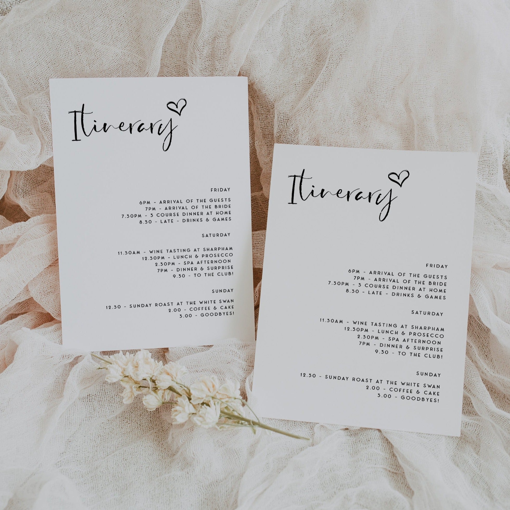 Fully editable and printable bridal shower itinerary with a modern minimalist design. Perfect for a modern simple bridal shower themed party