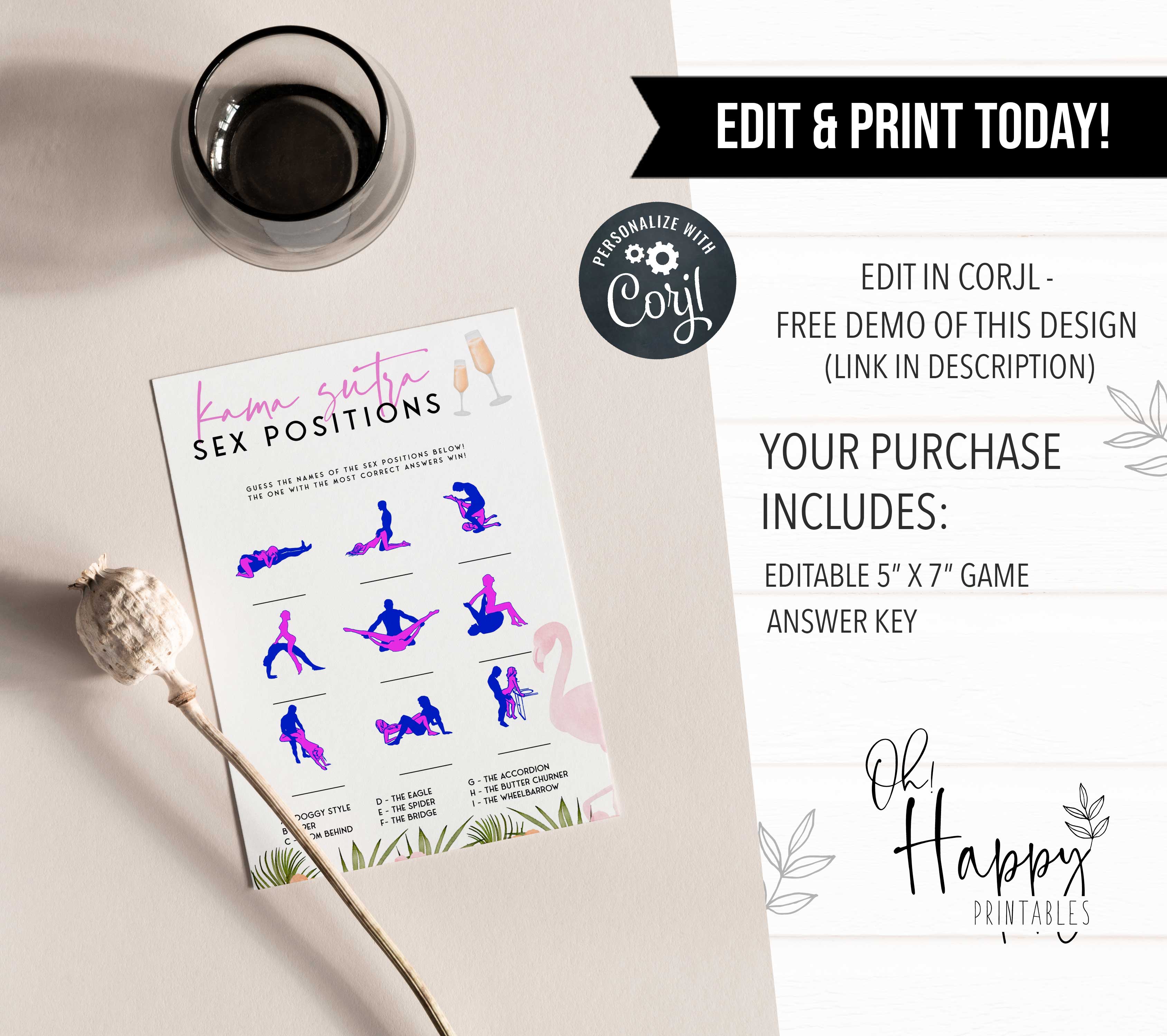 EDITABLE Sex Positions Game - Miami Bachelorette Party – OhHappyPrintables