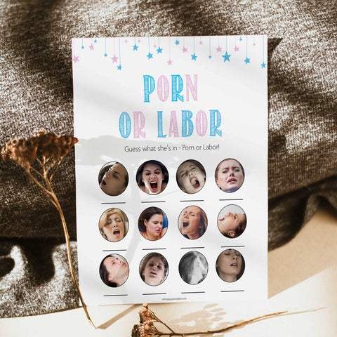 Porn or Labour Baby Shower Game - Gender Reveal Printable Baby Games â€“  OhHappyPrintables