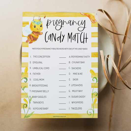 pregnancy candy match game, Printable baby shower games, mommy bee fun baby games, baby shower games, fun baby shower ideas, top baby shower ideas, mommy to bee baby shower, friends baby shower ideas