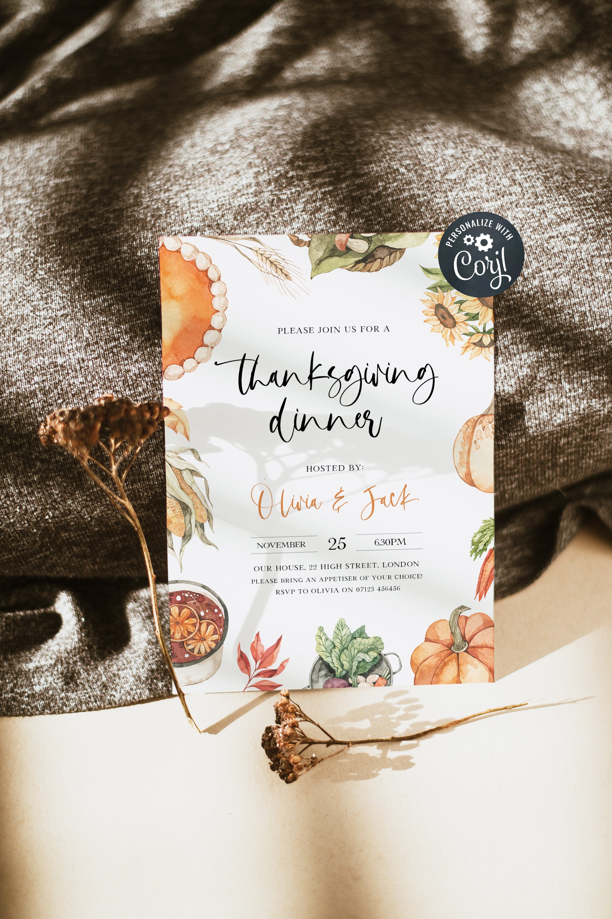 THANKSGIVING INVITATION Family Food & Football EDITABLE 