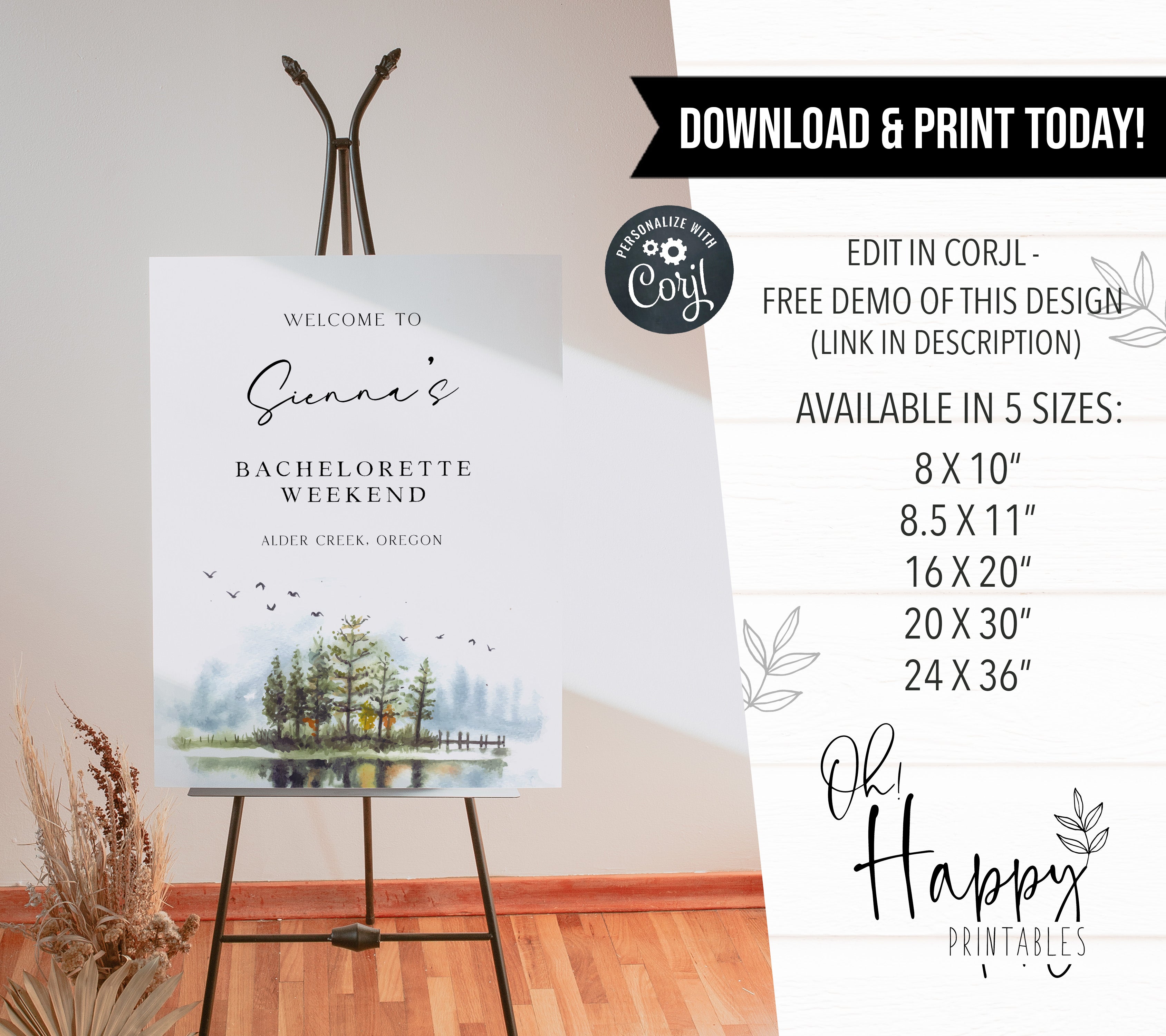 Fully editable and printable mountain cabin welcome signs with a mountain design. Perfect for a snowy cabin mountain bridal shower